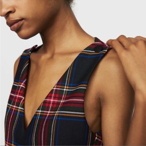 Maje size 34/US 0 IRIS Tartan Plaid Synthetic Sleeveless V-Neck Jumpsuit Romper - Picture 15 of 16